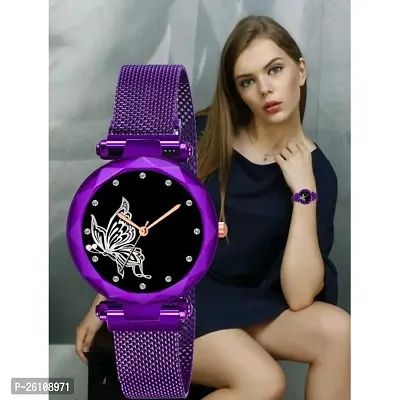 Stylish Purple Synthetic Leather Analog Watch For Women