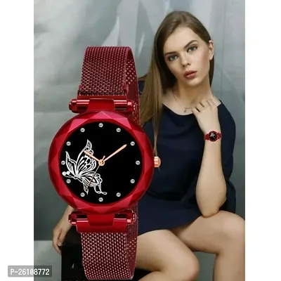 Stylish Red Synthetic Leather Analog Watch For Women-thumb0