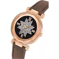 Medboo Black Flower Dial Brown Leather Belt Women Watch-thumb2