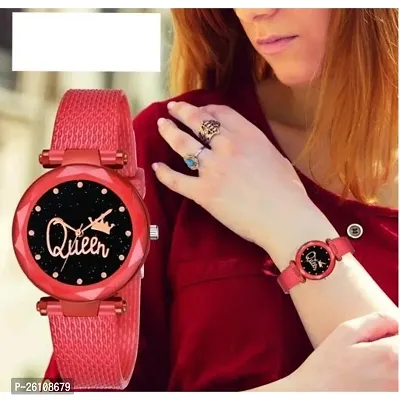 Stylish Red Synthetic Leather Analog Watch For Women-thumb0