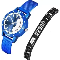 Stylish Blue Synthetic Leather Analog Watch With Bracelet For Women-thumb1