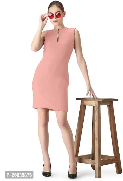 Stylish Peach Polyester  Bodycon Dress For Women-thumb4