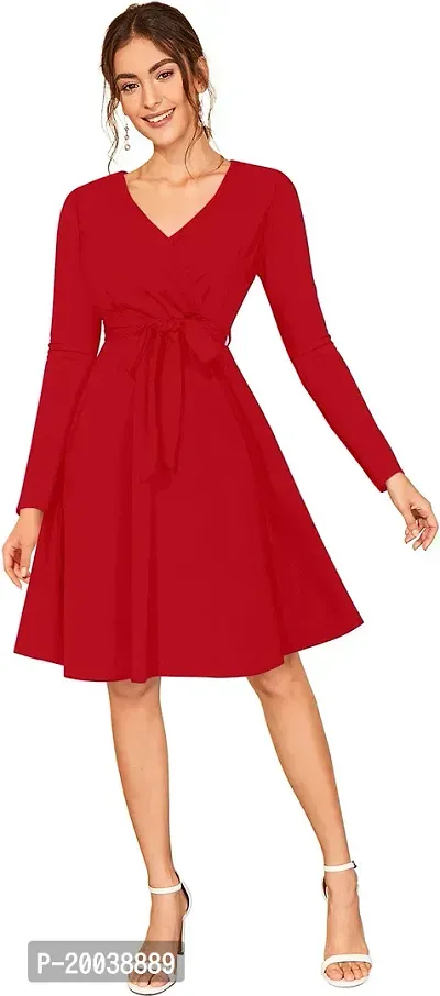 Stylish Red Polyester  Fit And Flare Dress For Women