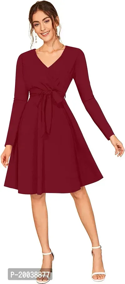 Stylish Maroon Polyester  Fit And Flare Dress For Women