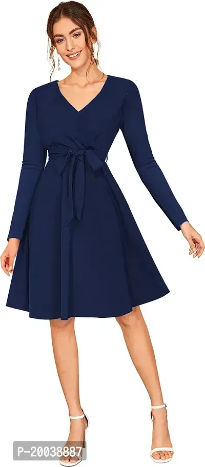 Stylish Blue Polyester  Fit And Flare Dress For Women