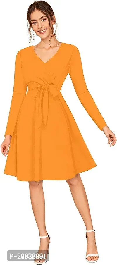 Stylish Yellow Polyester  Fit And Flare Dress For Women