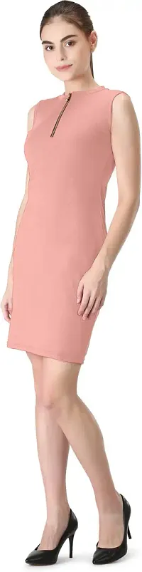 Stylish Peach Polyester  Bodycon Dress For Women-thumb1