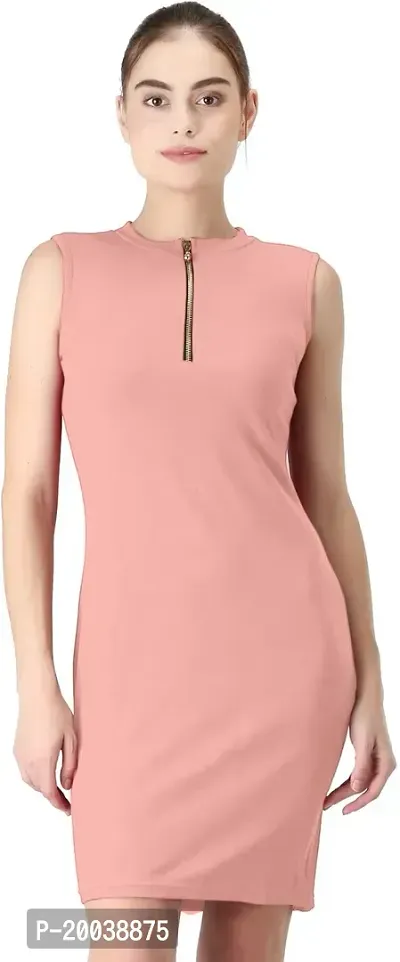 Stylish Peach Polyester  Bodycon Dress For Women-thumb0