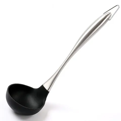 Baskety Silicone Soup Ladle High Temperature Resistant to 480°F Sanitary Design Non-Stick Pan(Silicone Soup Ladle Handle Stainless Steel)