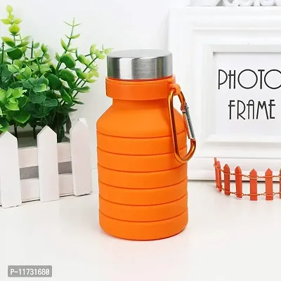 Baskety Collapsible Water Bottle, Reusable BPA Free Silicone Foldable Water Bottles for Travel Gym Camping Hiking, Portable Leak Proof Sports Water Bottle with Carabiner, 550ml (Orange, Pack of 1)-thumb4