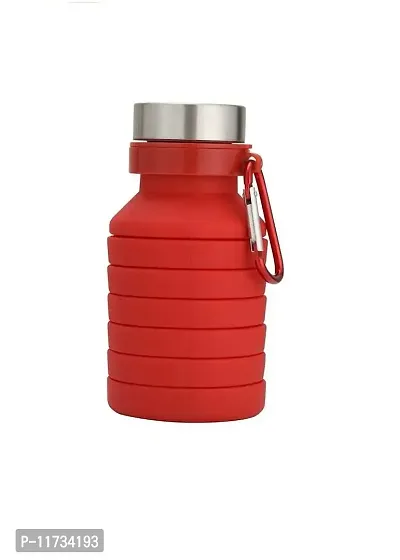 Baskety Collapsible Water Bottle, Reusable BPA Free Silicone Foldable Water Bottles for Travel Gym Camping Hiking, Portable Leak Proof Sports Water Bottle with Carabiner, 550ml (Red, Pack of 1)