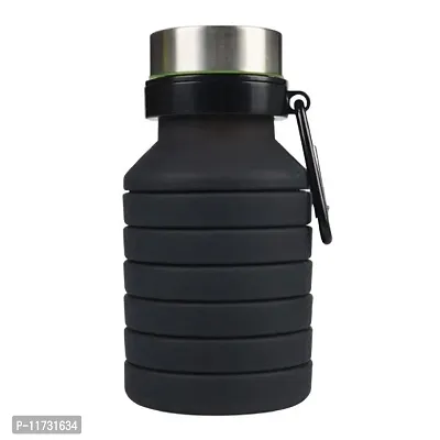 Baskety Collapsible Water Bottle, Reusable BPA Free Silicone Foldable Water Bottles for Travel Gym Camping Hiking, Portable Leak Proof Sports Water Bottle with Carabiner, 550ml (Black, Pack of 1)-thumb4