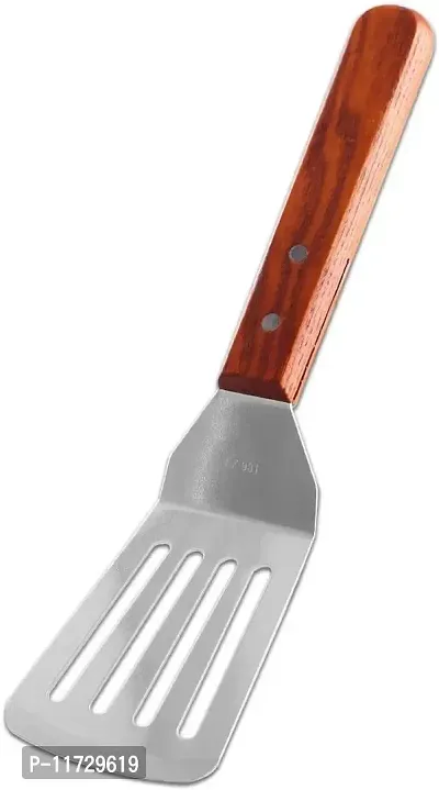 Rankuwar Stainless Steel Spatula Slotted Turner Wooden Handle 1 Piece