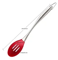 Baskety Large Silicone Cooking Spoon Slotted Spoon Nonstick Silicone Serving Spoon Stainless Steel Handle Mixing Spoon Heat Resistant Silicone Cooking Utensil Set for Frying Stirring Red Pack of 1-thumb1