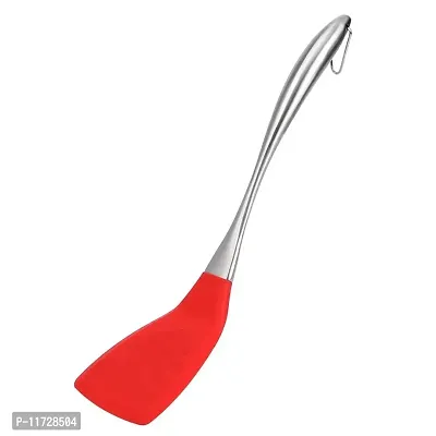 Baskety Silicone Turner Spatula Set Non-Stick Rubber Serving Turner Solid Spatula with Stainless Steel Handle Cooking Utensils for Nonstick Cookware Red Pack of 2