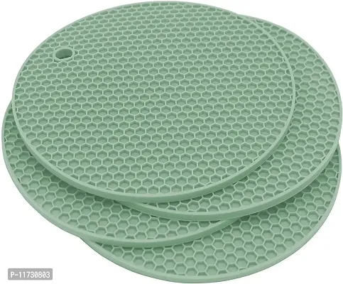 Baskety Silicone Trivet Mat - Hot Pot Holder Hot Pads for Table & Counter-top - Trivet for Hot Dishes - Non-Slip & Heat Resistant Modern Kitchen Hot Pads for Pots & Pans (Green, Pack of 5)-thumb0