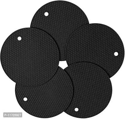 Baskety Silicone Trivet Mat - Hot Pot Holder Hot Pads for Table & Counter-top - Trivet for Hot Dishes - Non-Slip & Heat Resistant Modern Kitchen Hot Pads for Pots & Pans (Black, Pack of 5)