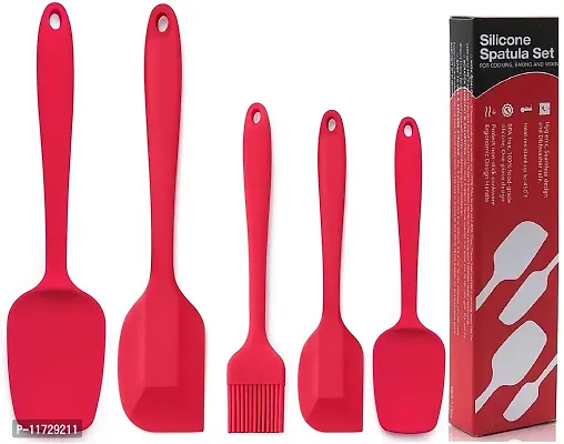 Ramkuwar with device of R Silicone Spatulas Set 446 Degree F Heat-Resistant Rubber Baking Spoons/Brush Seamless One-Piece Design Nonstick Dishwasher Safe Kitchen Utensil Set (Red) 5 Pieces