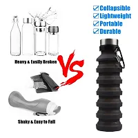 Baskety Collapsible Water Bottle, Reusable BPA Free Silicone Foldable Water Bottles for Travel Gym Camping Hiking, Portable Leak Proof Sports Water Bottle with Carabiner, 550ml (Black, Pack of 1)-thumb2