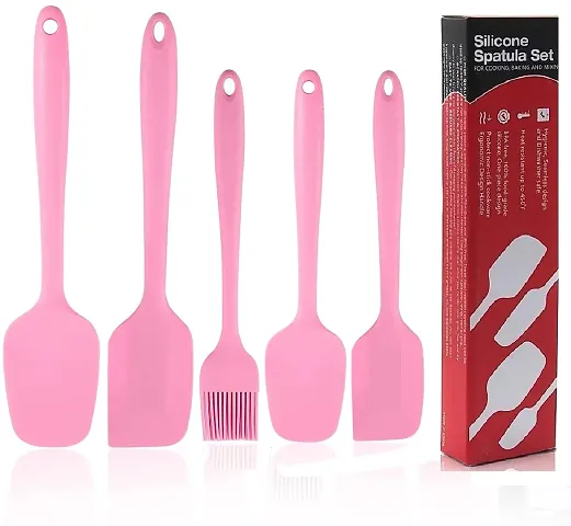 Baskety Silicone Spatula Set Silicone Kitchen Utensils Set of 5 with Basting Pastry Silicone Brush Heat Resistant Non-Stick, for Cooking Baking Cake Decorating, Rubber Spatula Turner Spoonula