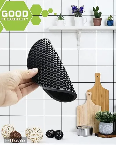 Baskety Silicone Trivet Mat - Hot Pot Holder Hot Pads for Table & Counter-top - Trivet for Hot Dishes - Non-Slip & Heat Resistant Modern Kitchen Hot Pads for Pots & Pans (Black, Pack of 5)-thumb4