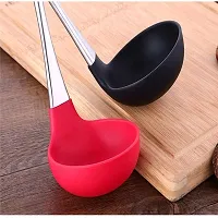 Baskety Silicone Soup Ladle High Temperature Resistant to 480°F Sanitary Design Non-Stick Pan(Silicone Soup Ladle Handle Stainless Steel) Mix Pack of 2-thumb3