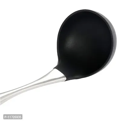 Baskety Silicone Soup Ladle High Temperature Resistant to 480°F Sanitary Design Non-Stick Pan(Silicone Soup Ladle Handle Stainless Steel) Black Pack of 1-thumb5