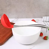 Baskety Silicone Soup Ladle High Temperature Resistant to 480°F Sanitary Design Non-Stick Pan(Silicone Soup Ladle Handle Stainless Steel) Red Pack of 1-thumb3