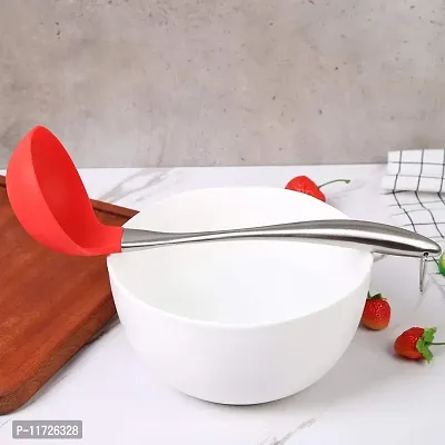 Baskety Silicone Soup Ladle High Temperature Resistant to 480°F Sanitary Design Non-Stick Pan(Silicone Soup Ladle Handle Stainless Steel) Red Pack of 1-thumb4