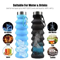 Baskety Collapsible Water Bottle, Reusable BPA Free Silicone Foldable Water Bottles for Travel Gym Camping Hiking, Portable Leak Proof Sports Water Bottle with Carabiner, 550ml (Blue, Pack of 1)-thumb4