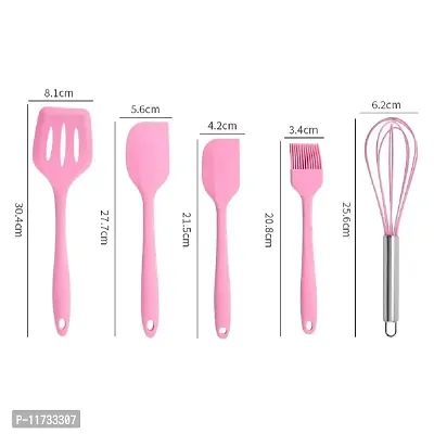 Ramkuwar 5 Piece Silicone Baking Utensils Set – Spatula, Whisk, Brush, Spoon, Scraper Baking Utensil Tool Set Ideal for Mixing, Baking & Cooking Silicone Kitchen Utensils (5-Piece) (Pink)-thumb2