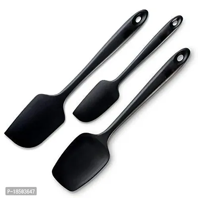 Baskety Silicone Spatula Set 3-Piece Heat-Resistant One Piece Design Seamless Silicone Spatula Dishwasher Safe for Mixing Cooking  Baking 3A (Black)