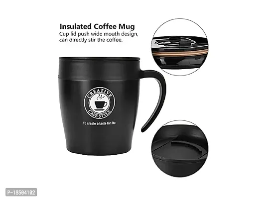 Ramkuwar Thermal Mug 350 ml Coffee Mug Stainless Steel Double Walled Insulated Leak Proof Travel Mug with Lid Coffee to Go Mug Insulated Mug Thermal Cup for Coffee, Tea (Black Pack 1)-thumb4