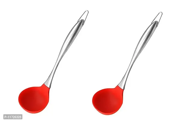 Baskety Silicone Soup Ladle High Temperature Resistant to 480?F Sanitary Design Non-Stick Pan(Silicone Soup Ladle Handle Stainless Steel)