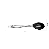 Baskety Large Silicone Cooking Spoon Slotted Spoon Nonstick Silicone Serving Spoon Stainless Steel Handle Mixing Spoon Heat Resistant Silicone Cooking Utensil Set for Frying Stirring Black Pack of 2-thumb1