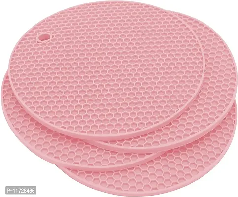 Baskety Silicone Trivet Mat - Hot Pot Holder Hot Pads for Table & Counter-top - Trivet for Hot Dishes - Non-Slip & Heat Resistant Modern Kitchen Hot Pads for Pots & Pans (Pink, Pack of 5)