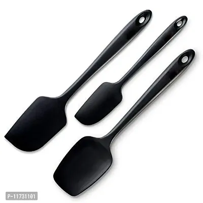 Ramkuwar Silicone Spatula Set 3 Piece-Mini, Large Rubber Scraper& Spoonula 600F Heat Resistant with Stainless Steel Filler for Cooking Baking and Mixing.(SPATULA-3A) (Black)-thumb0