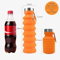 Baskety Collapsible Water Bottle, Reusable BPA Free Silicone Foldable Water Bottles for Travel Gym Camping Hiking, Portable Leak Proof Sports Water Bottle with Carabiner, 550ml (Orange, Pack of 1)-thumb1