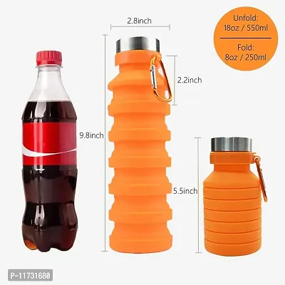 Baskety Collapsible Water Bottle, Reusable BPA Free Silicone Foldable Water Bottles for Travel Gym Camping Hiking, Portable Leak Proof Sports Water Bottle with Carabiner, 550ml (Orange, Pack of 1)-thumb2