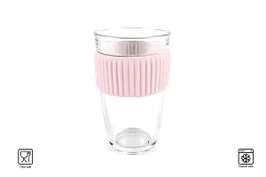 Ramkuwar Hand Blown Borosilicate Glass Tumbler Reusable Coffee Cup with Food Grade Silicone Seal Lid and Thermal Sleeve Recyclable Travel Mug 500ML Pink Pack of 1-thumb3