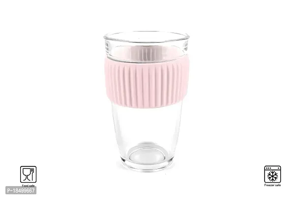 Ramkuwar Hand Blown Borosilicate Glass Tumbler Reusable Coffee Cup with Food Grade Silicone Seal Lid and Thermal Sleeve Recyclable Travel Mug 500ML Pink Pack of 1-thumb4