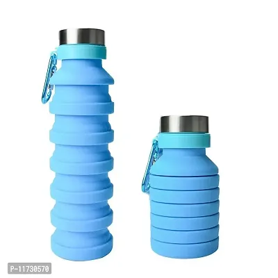 Baskety Collapsible Water Bottle, Reusable BPA Free Silicone Foldable Water Bottles for Travel Gym Camping Hiking, Portable Leak Proof Sports Water Bottle with Carabiner, 550ml (Blue, Pack of 1)