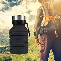 Baskety Collapsible Water Bottle, Reusable BPA Free Silicone Foldable Water Bottles for Travel Gym Camping Hiking, Portable Leak Proof Sports Water Bottle with Carabiner, 550ml (Black, Pack of 1)-thumb4