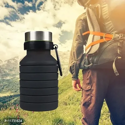 Baskety Collapsible Water Bottle, Reusable BPA Free Silicone Foldable Water Bottles for Travel Gym Camping Hiking, Portable Leak Proof Sports Water Bottle with Carabiner, 550ml (Black, Pack of 1)-thumb5