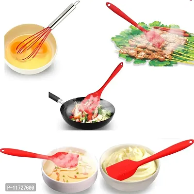 Ramkuwar Silicone Baking Utensils Set Includes Spatula, Whisk, Brush, Spoon, Scraper (5-Piece, Red)-thumb5