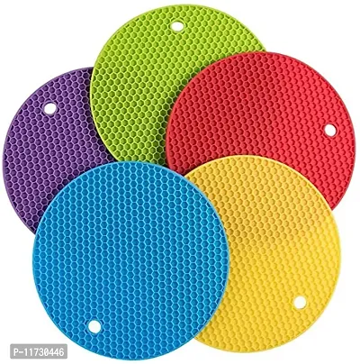 Baskety Silicone Trivet Mat - Hot Pot Holder Hot Pads for Table & Counter-top - Trivet for Hot Dishes - Non-Slip & Heat Resistant Modern Kitchen Hot Pads for Pots & Pans (Multicolor, Pack of 5)-thumb0