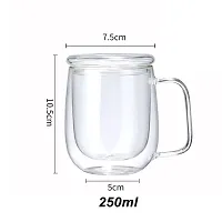 Baskety Glass Coffee  Tea Cup Mug with Glass Lid, Double Wall Borosilicate Glass Latte Espresso Mug with Insulated Handle, Dishwasher Safe, 250ml (Pack of 1)-thumb1