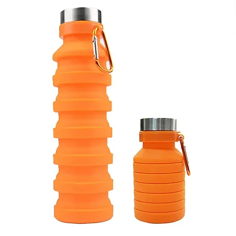 Baskety Collapsible Water Bottle, Reusable BPA Free Silicone Foldable Water Bottles for Travel Gym Camping Hiking, Portable Leak Proof Sports Water Bottle with Carabiner, 550ml