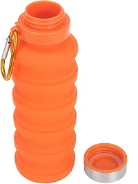 Baskety Collapsible Water Bottle, Reusable BPA Free Silicone Foldable Water Bottles for Travel Gym Camping Hiking, Portable Leak Proof Sports Water Bottle with Carabiner, 550ml (Orange, Pack of 1)-thumb4