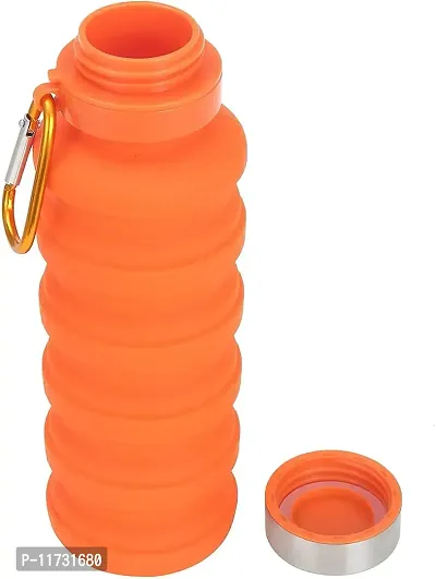 Baskety Collapsible Water Bottle, Reusable BPA Free Silicone Foldable Water Bottles for Travel Gym Camping Hiking, Portable Leak Proof Sports Water Bottle with Carabiner, 550ml (Orange, Pack of 1)-thumb5